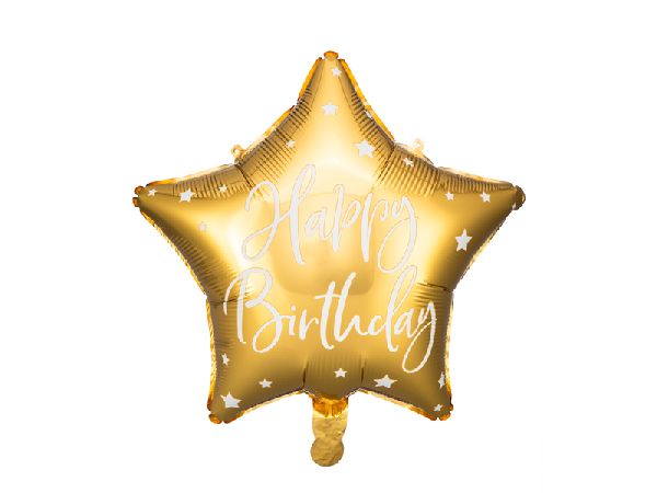 Ballon Happy Birthday Etoile dorée 40 cm - Crealoca