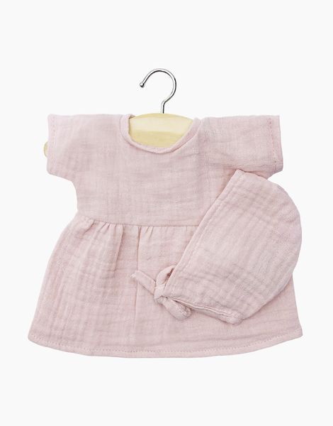 Robe Faustine et béguin rond en gaze de coton pétale, Minikane, Poupée, Babies, Vêtement, Jeu, Enfant