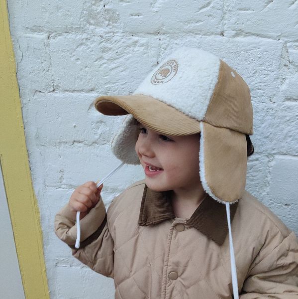 Casquette avec cache-oreilles velours Cocooning - 18 mois/5 ans - Sherpa Camel/écru, Poule Party, Casquette, Promenade, Enfant, Hiver, Protection