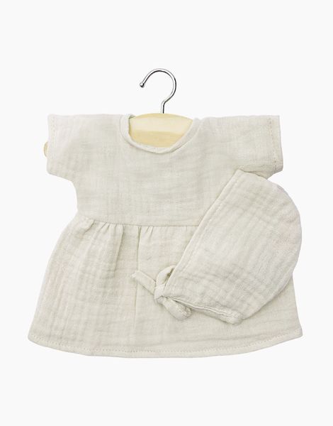 Robe Faustine et béguin rond en gaze de coton grège, Minikane, Poupée, Babies, Vêtements, Jeu