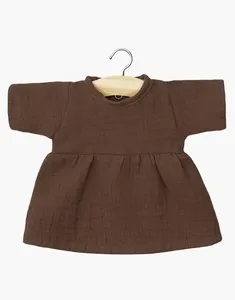 Robe Faustine à manches longues en gaze de coton choco, Minikane, Poupée, Gordis, Vêtements, Jeu, Enfants