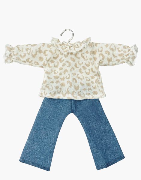 Ensemble Sara avec blouse à collerette Féline et pantalon jean bleu, Minikane, Poupée, Las Amigas, Vêtement, Jeu, Enfant